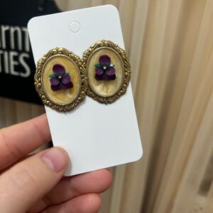 Vintage Gold and Purple Floral Earrings